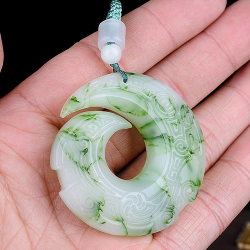 新品促销天然和田玉仿古时来运转吊坠翡翠色玉石玉挂坠男女款玉佩