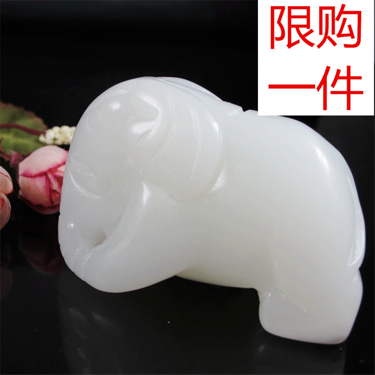新疆和田玉把件 籽料原石羊脂白玉大象手把件 玉石手玩件摆件