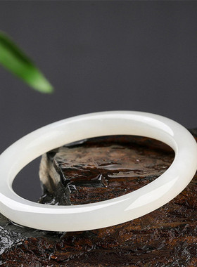 天然新疆和田玉白玉手镯羊脂级白玉镯子女款圆细条白玉石手环饰品