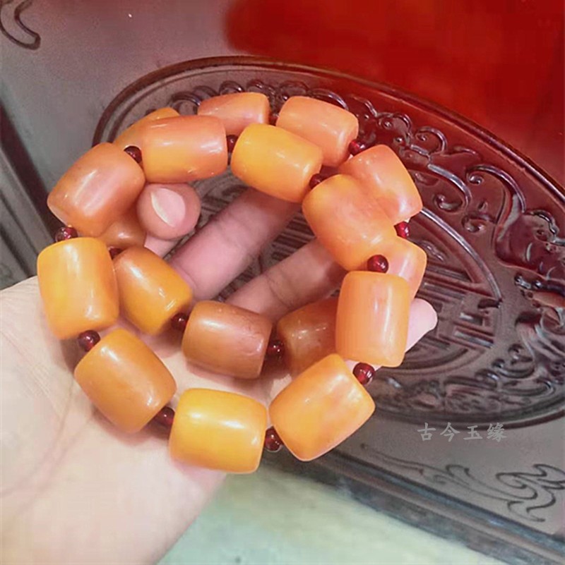 高档精美 新款蜜蜡桶珠手链 老蜜蜡路路通手链 大号蜜蜡手串