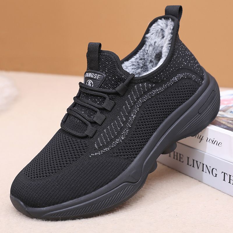 老北京布鞋男鞋冬季加绒软底飞织棉鞋休闲跑步鞋中老年爸爸健步鞋