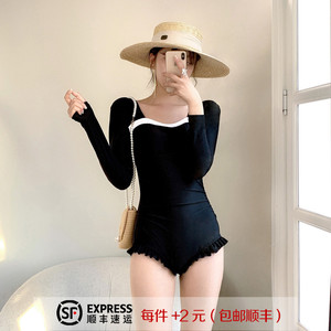 游泳衣女连体学生保守韩国ins长袖防嗮冲浪服遮肉显瘦温泉泳装