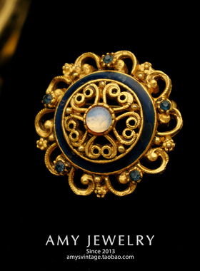 FLORENZA维多利亚古典风格月光石珐琅胸针 | Amy Vintage古董首饰