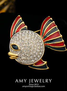 密镶满钻精致珐琅小丑鱼胸针 | Amy Vintage西洋古董首饰