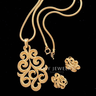 TRIFARI翠法丽熔岩耳夹项链套装|Amy vintage西洋古董首饰