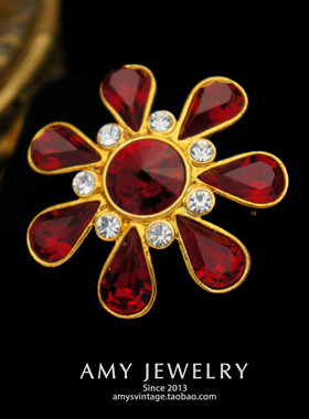 Eisenberg ICE鸽血红水晶太阳花胸针 | Amy Vintage西洋古董首饰