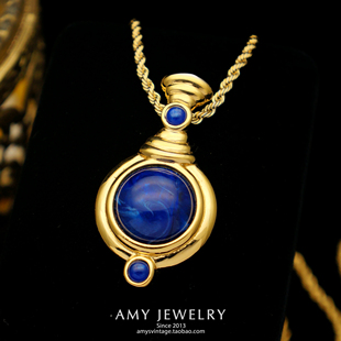 翠法丽TRIFARI人造青金石罗马风项链 Vintage西洋古董首饰 Amy