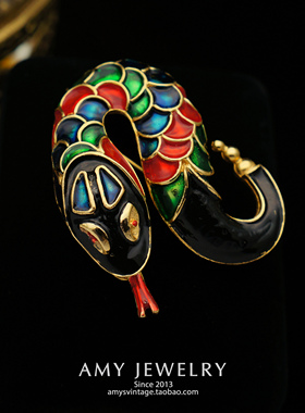 美产精致珐琅小花蛇复古胸针｜Amy Vintage西洋古董首饰