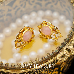 Avon维多利亚风格 vintage西洋古董首饰 粉宝耳夹耳环｜Amy