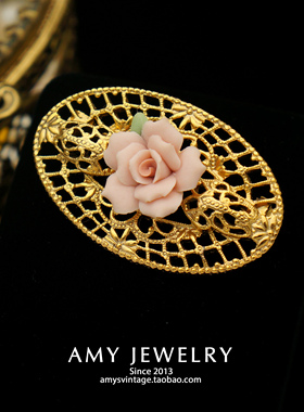 1928 co.软陶维多利亚玫瑰蕾丝胸针 | Amy Vintage西洋古董首饰