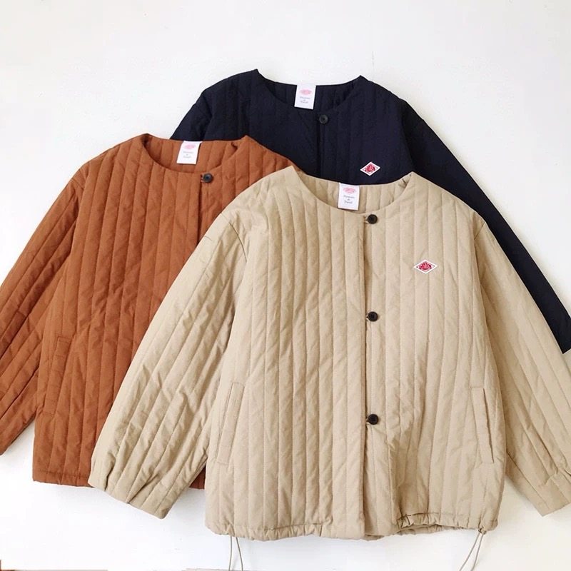 25SS春秋新款日系简约DANTON竖线绗棉轻薄棉服外套纯色宽松棉衣女