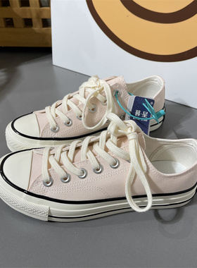 2025夏季新款EVENSTAR皮粉淡粉色低帮系带平底帆布鞋女休闲板鞋韩