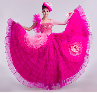 新品舞群开场舞大摆裙演出西班牙斗牛舞蹈露背收腰超大裙摆演出服