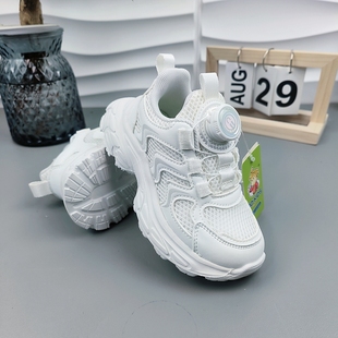 比迪童鞋25秋新款男女童双网运动鞋鞋轻便透气休闲小白鞋旋纽扣