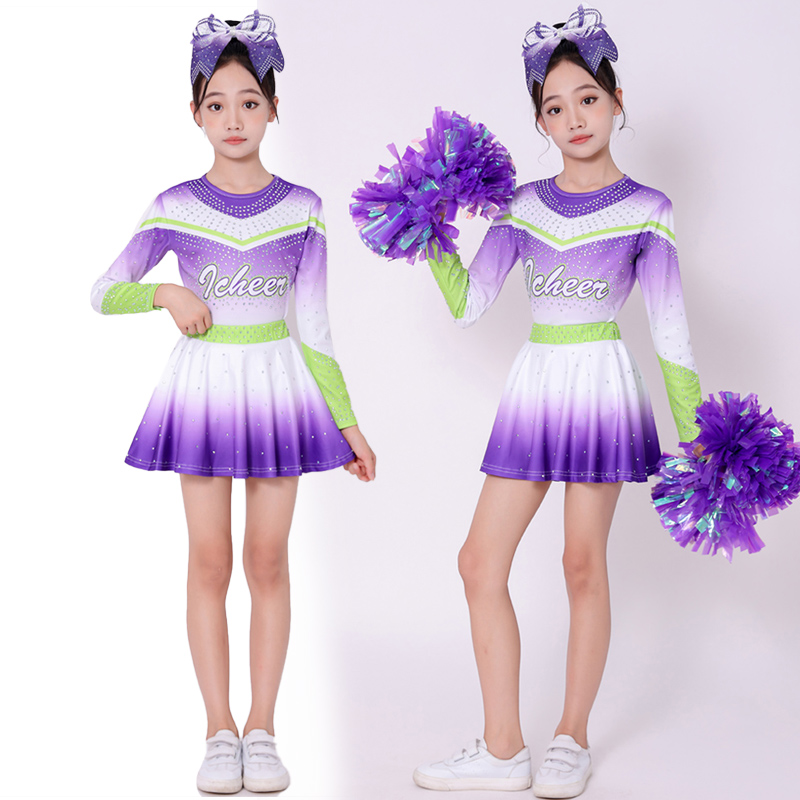 儿童花球啦啦操演出服装长袖女童拉拉队表演服舞蹈服竞技赛比赛服