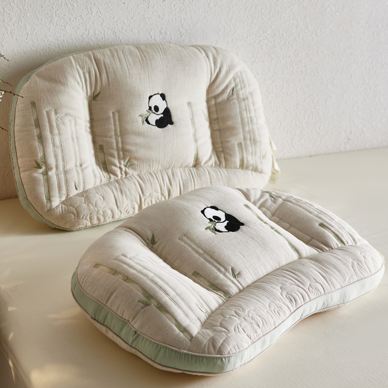 熊猫抱竹~棉麻护颈椎枕头助睡眠