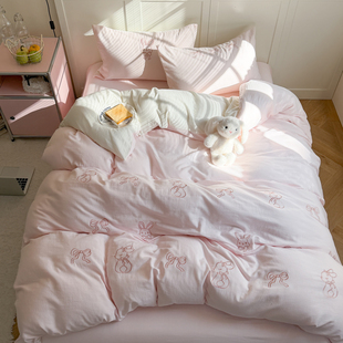 全棉可爱风纯棉双层纱线条款四件套 | 小清新治愈风亲肤柔软床品