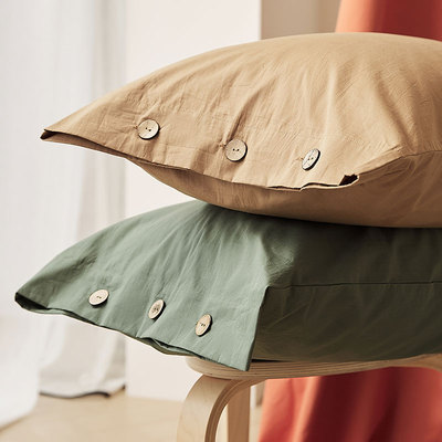 简约纯色全棉水洗棉刺绣枕套单品