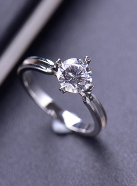 双环四爪 正品莫桑石钻戒AU750定制18K铂金求婚结婚男女情侣戒指