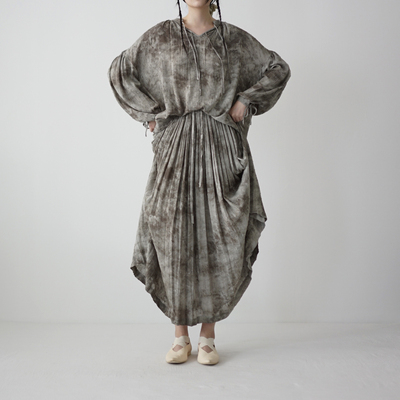 小众水墨扎染大裙摆多褶长半裙