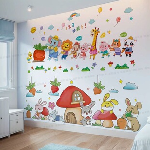 卡通动物贴纸儿童宝宝房间卧室墙壁墙面布置装 饰贴画墙贴墙画墙纸