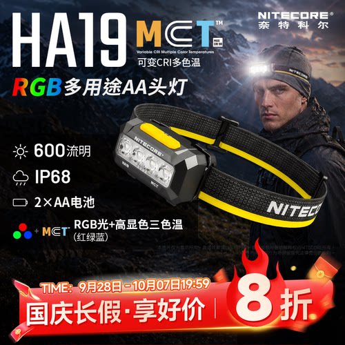 奈特科尔HA19RGB多用途AA头灯