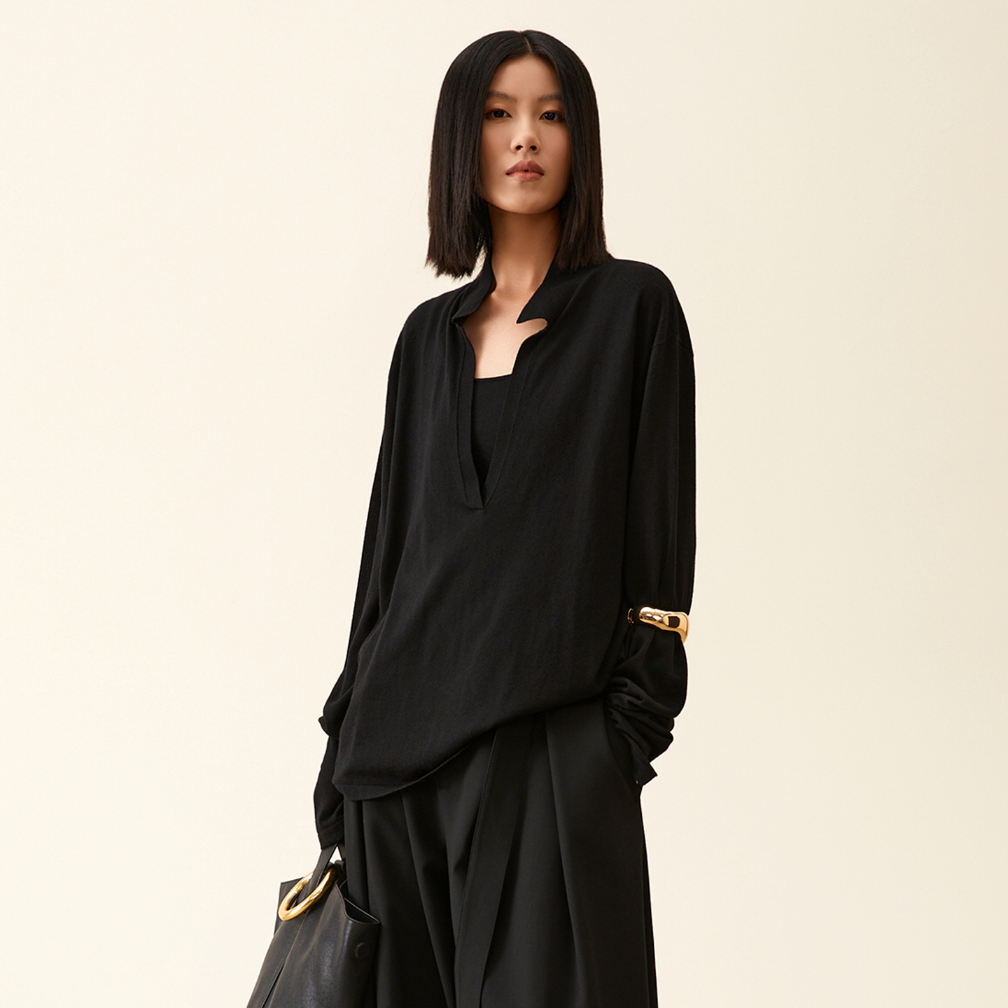 羊毛针织衫女polo领长袖上衣