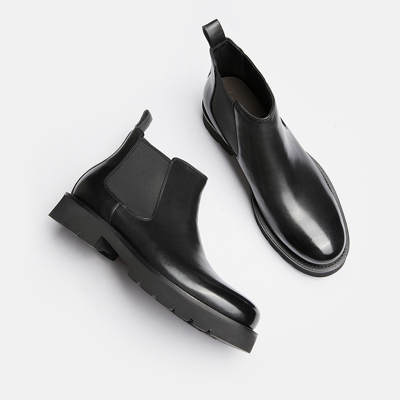 英伦切尔西靴头层牛皮一脚蹬牛皮