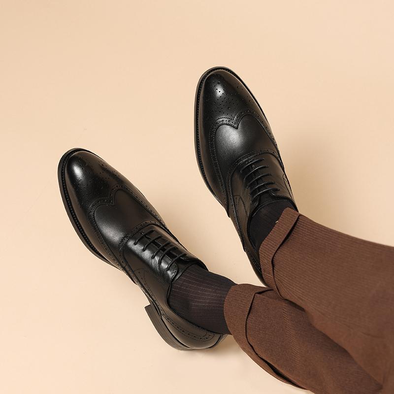 系带正装皮鞋英伦透气牛皮雕花