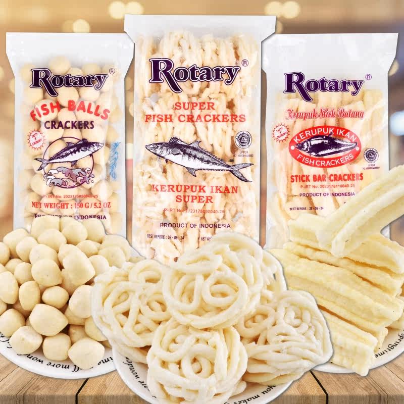 印尼特色小吃Rotary Kerupuk巨港鱼饼鱼条鱼球波蒜味薯片膨化零食