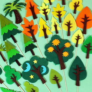 烘焙蛋糕装饰森系毛毡小树插牌圣诞树插件森林树木椰子树配件摆件