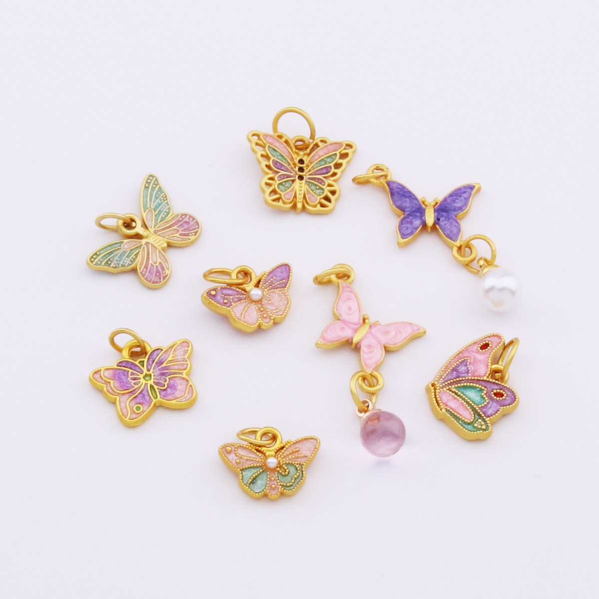 保色古法哑金蝴蝶双面滴油蝴蝶DIY饰品配件手链项链挂坠编手绳