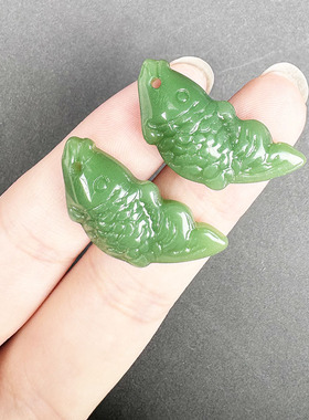 绿色鲤鱼挂件琉璃摆件手工编织吊坠吊饰DIY饰品配件仿玉石项链