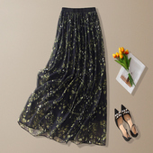 黑色碎花半身裙2026夏季 高级感真丝桑蚕丝垂坠感显瘦a字半裙 新款