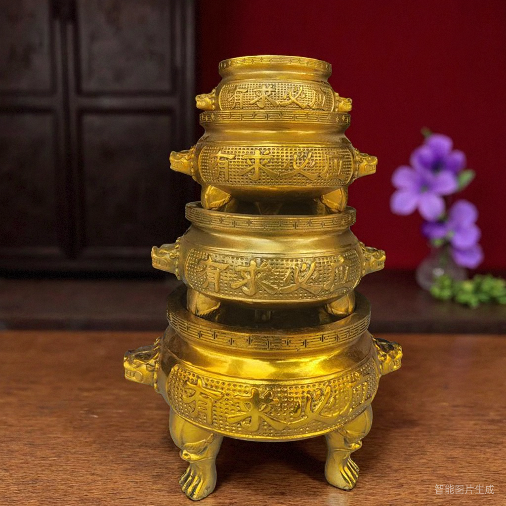 纯铜家用三足炉祠堂特寺院供奉双龙鼎寺庙佛具铜香炉黄铜工艺摆件,家居饰品,桌面摆件,淘宝优惠券,粉丝福利购,淘宝优惠卷