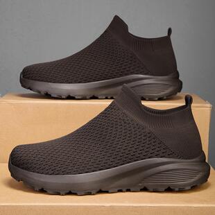 男鞋春季透气防臭加肥加大码宽胖脚飞织布鞋一脚蹬软底休闲运动鞋