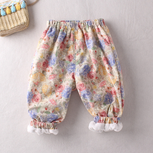 秋冬季婴儿加绒裤可开裆儿童薄绒细绒裤子女宝宝碎花灯笼裤男童裤