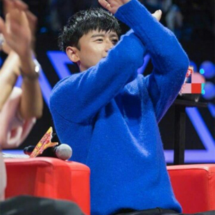 明星同款毛衣男张杰秋冬季圆领蓝色针织衫男士纯色修身款潮流上衣