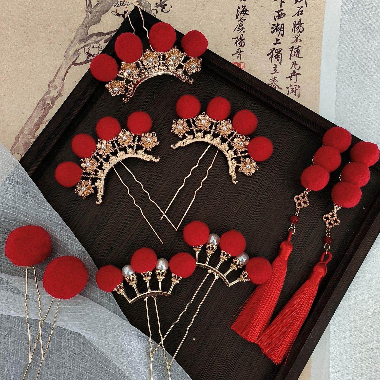 古风汉服发饰百搭头饰新年可爱红色发钗流苏配饰发夹毛球排簪,饰品/流行首饰/时尚饰品新,发饰,淘宝优惠券,粉丝福利购,淘宝优惠卷