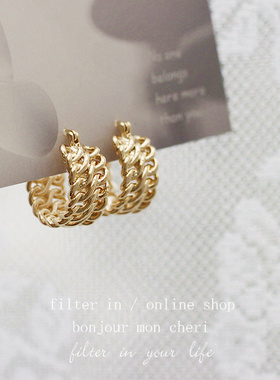 F.I/复古小众设计 镂空编织金属耳扣 镀真金耳环/耳夹