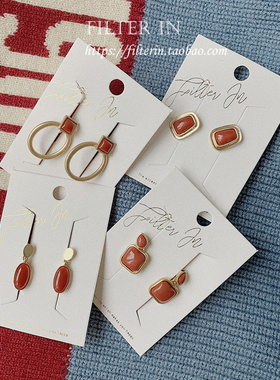 (半价清仓）有滤镜复古山楂红简约金属港风气质chic耳钉耳夹 rili