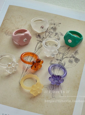 (半价清仓）F.I / 小众时髦 马卡龙 fafa 亚克力树脂花朵 戒指