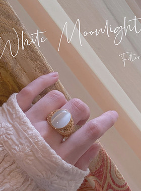 F.I / 不掉色！白月光~复古vintage古董感猫眼宝石 中古戒指