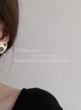 F.I / 法式奶酪 复古vintage 巨美中古款 爱心宝石 耳钉/耳夹