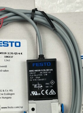 FESTO 196137 电磁阀 MHE2-MS1H-3/2G-QS-4-K 原装德国费斯托现货