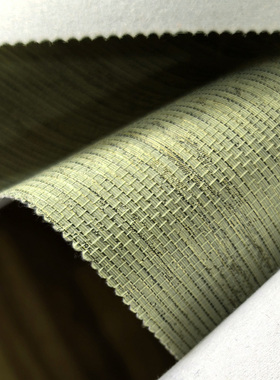 竖条纹绿色无缝墙布复古斑驳麻布线纱编织黄绿色流线干草绿壁布厚