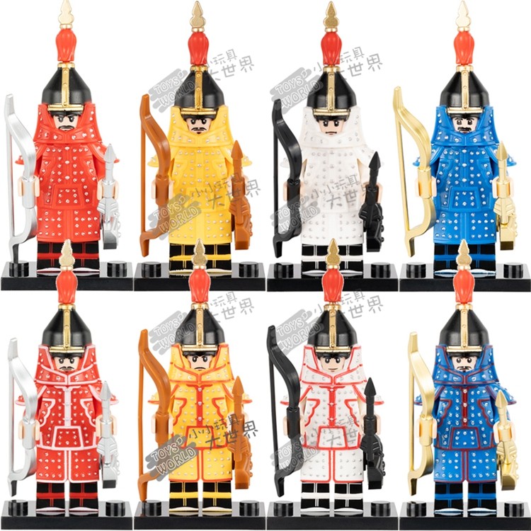 兼容乐高中古清朝八旗士兵黄旗清军第三方拼装积木人仔玩具KT1095