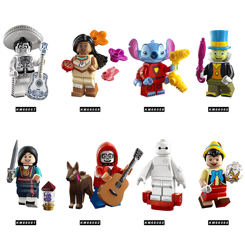 国产四臂史迪仔大白匹诺曹米格尔花木兰拼装积木人仔玩具KM66057