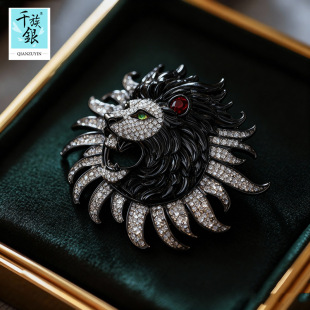 个性 千族银 经典 男士 穿搭高级感徽章 英伦风狮子头磁吸扣胸针