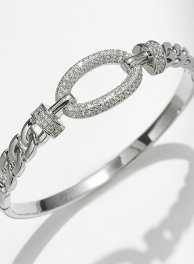 时尚流行欧美环保高保色18K金链手镯超闪满锆锁扣手环跨境礼品